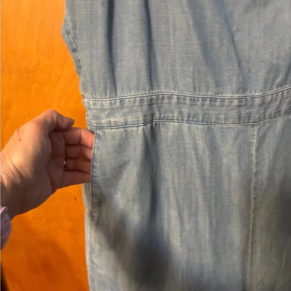 J Crew Light Blue Denim Women's Wide-Leg Overalls pockets 14 - Picture 5 of 11